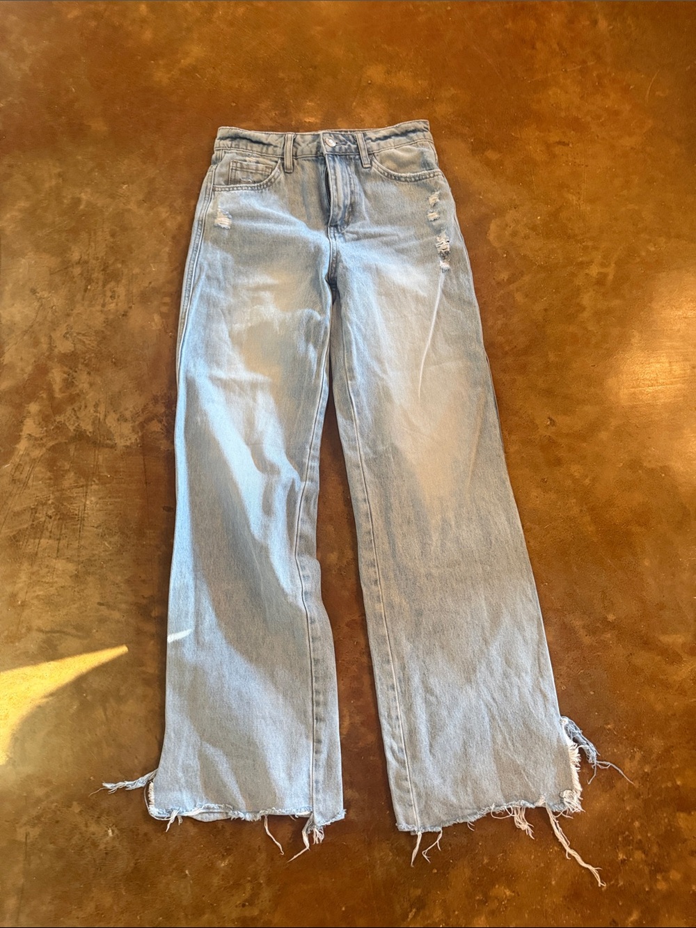 Flying Monkey Light Wash Frayed Hem Wide Leg Jeans
